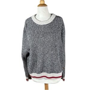 Roots Cabin Sweater Grey Marled Knit XL Ribbed Preppy Cozy Pullover Gift Retro